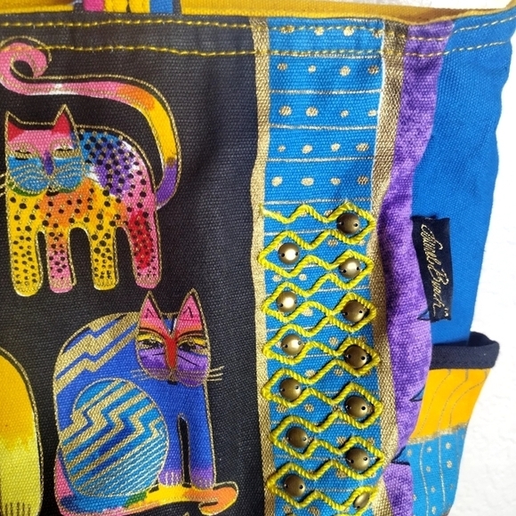 Laurel Burch Sun N Sand Fantastic Feline Totem Tote Bag Purse Handbag Cats Color - Picture 3 of 9